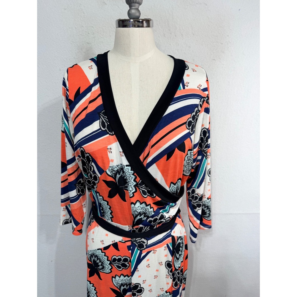 Janette Plus Maxi Dress Floral Faux Wrap V-Neck Women's 1X Multicolor Boho